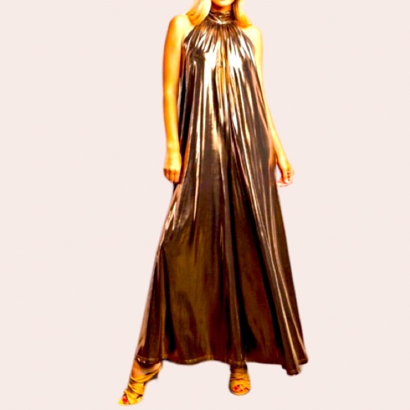 New Dazzling Metallic Pleated Wide
Leg Jumpsuit - Picture 4 of 6